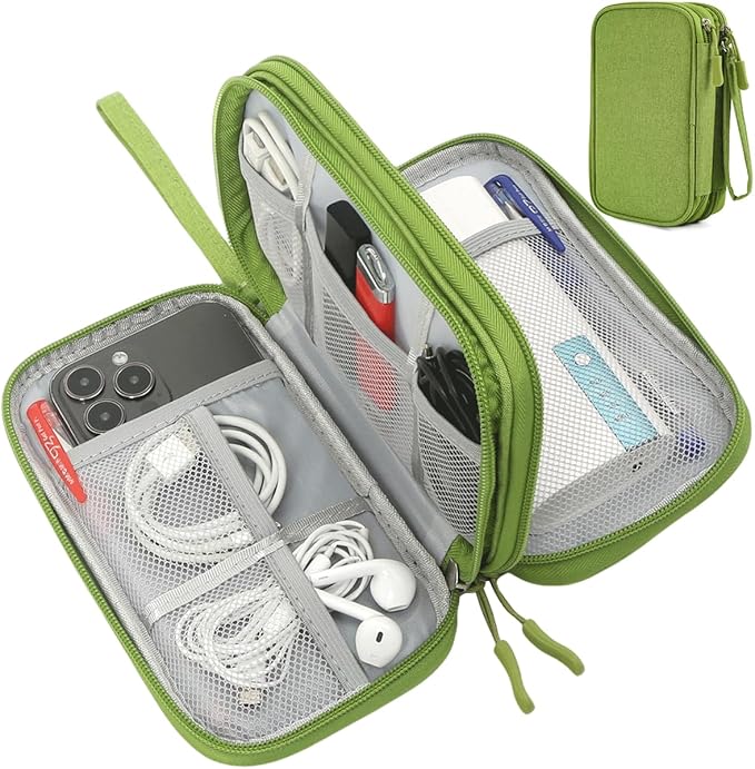 CAAORDKSO Electronic Organizer Travel Cable Accessories Bag, Tech Pouch Electronic Organizer Case, Travel Essentials for Cable, Cord, Charger, Phone, SD Card, Power Bank, Earphone (Grass Green,Medium)