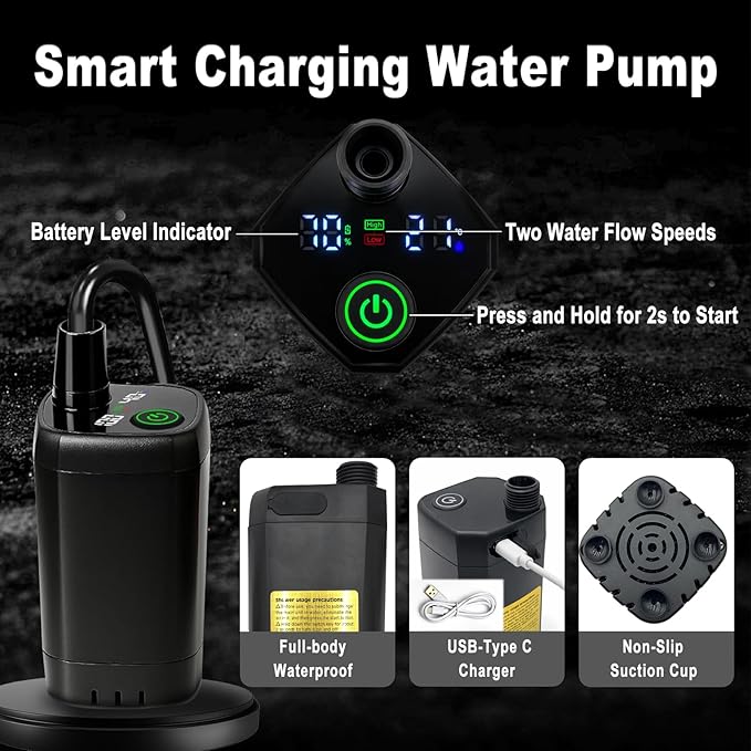 Rechargeable Camping Shower with Heater,1600W Water Heater,6000mAh Shower Pump with LED Display Foldable Bucket Outdoor