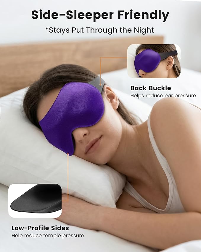 3 Pack Sleep Masks for Side Sleepers, True Blackout 3D Eye Mask for Sleeping, Zero Eye Pressure, Lash-Friendly, Adjustable Soft Eye Cover for Women Men, Travel Night Blindfold