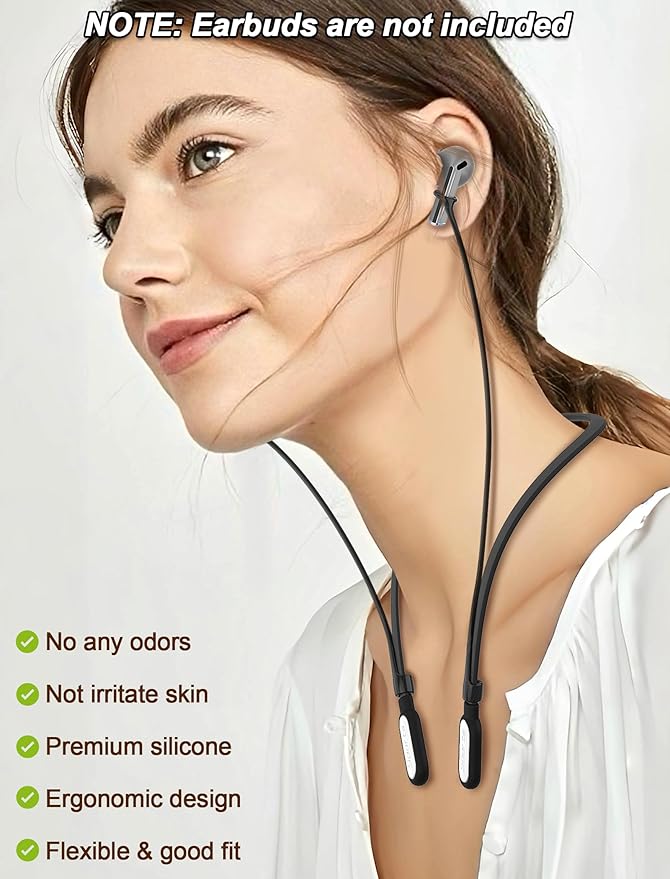 HALLJOY for Galaxy Buds 4/4 Pro/Buds 3/3 Pro Strap Neckband, Anti-Lost Accessories, Support Volume Control, Ergonomic Design, Fit Airpods Pro 3/2/1, Airpods 4, 3, 2, 1, Black Band/White Tip