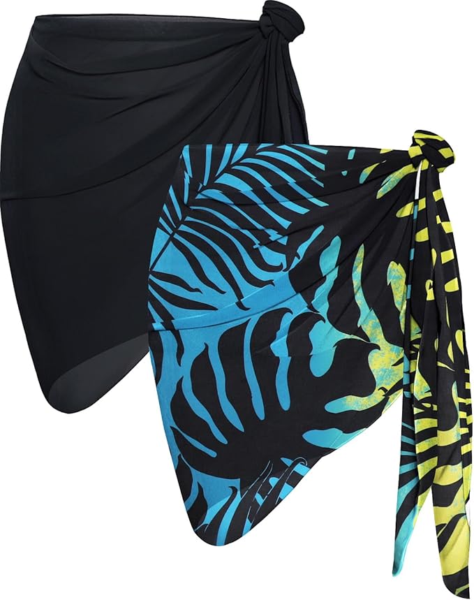 CHICGAL 2 Pieces Women Beach Sarong Bathing Suit Wrap Skirt Sheer Bikini Swimsuit Cover Ups for Swimwear
