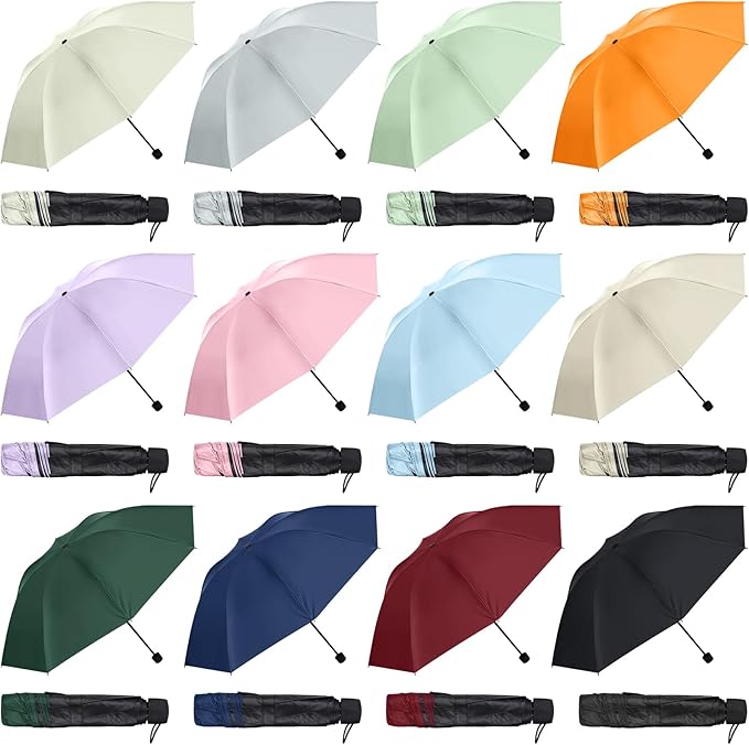 Hillban Set of 12 Windproof Travel Umbrellas Bulk Portable Folding Compact Umbrella for Rain Sun for Wind Backpack Men Women