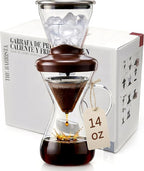 Blue Horizon Hot & Iced Coffee Maker 14oz – Pour Over Coffee Dripper with Temperature Resistant Glass Carafe & Stainless Steel Reusable Filter, Single Serve Cold Coffee & Hot Tea Brewer