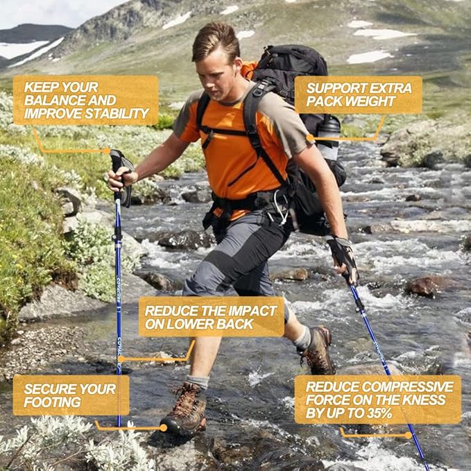 Covacure Trekking Poles Collapsible Hiking Poles - 2 Pack Aluminum Alloy 7075 Trekking Sticks with Quick Lock System, Telescopic, Collapsible for Hiking, Camping