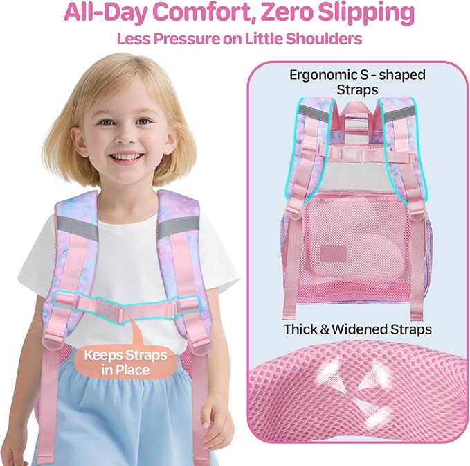 Bagseri Clear Backpack for Girls - 15 Inch Heavy Duty Kids Clear Bookbag for Kindergarten to Grade 2, Transparent School Bag with Reflective Strip, Fits Folders, Pink Tie-dye