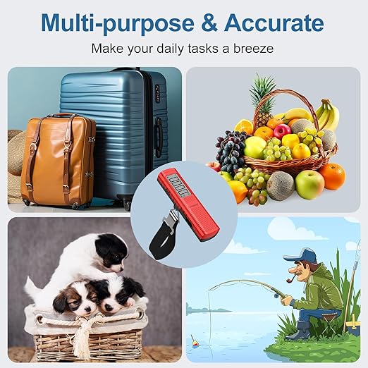 Battery-Free Digital Luggage Scale, 110lbs/50kg Portable Handheld Hanging Scale for Luggages, Suitcases, Backpacks & Bags, Easy Weighing for Travel, No Need Batteries (Red)