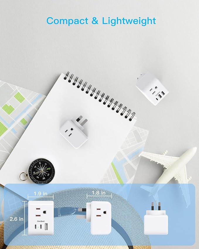 2 Pack Australia New Zealand Power Plug Adapter, Australia Travel Adapter with 3 American Outlets 3 USB Charging Ports (2 USB C), Type I Plug Adapter for US to Australia, Argentina, China