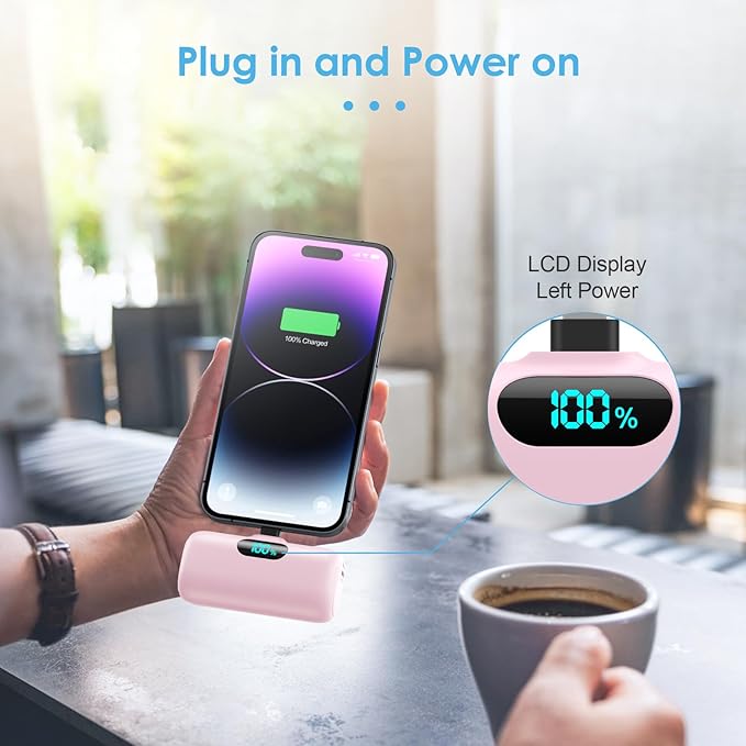Mini Portable Charger USB C Power Bank,Upgraded 5000mAh PD Fast Charging Battery Pack Built-in USB-C Connector Travel Essential for iPhone17/17Pro/17Pro Max/Air/16 Plus/16Pro Max/15 Series,Android etc