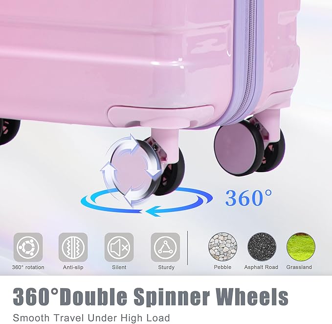 Merax Suitcase Set, Hardshell PC Luggage Sets 3 Piece with Spinner Wheels,Durable Suitcase with With Printed pattern and Combination Lock,Lightweight 20" 24" 28",Purple Pink