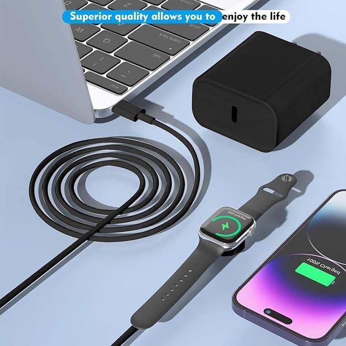 USB C Apple Watch Charger,[MFi Certified] iPhone Fast Magnetic iWatch Charger 6ft USB C Charging Cable Cord Long and Type C Wall Charger Block for Apple Watch Series 11/10/9/Ultra/8/7/SE/SE2/6/5/4/3/2