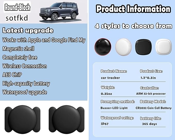 2 Pack No Subscription GPS Tracker for Vehicles,Car Tracker Device Hidden,Tracker Device for Vehicles (Android and iOS Compatible) | Magnetic Shell | Waterproof |Works with Google and Apple Find My