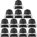 KUUQA 12 Pcs Drawstring Backpack Bag Bulk Reflective Backpack Black String Bags Cinch Sack Backpack for Team Yoga Sport Gym Traveling