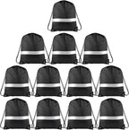 KUUQA 12 Pcs Drawstring Backpack Bag Bulk Reflective Backpack Black String Bags Cinch Sack Backpack for Team Yoga Sport Gym Traveling