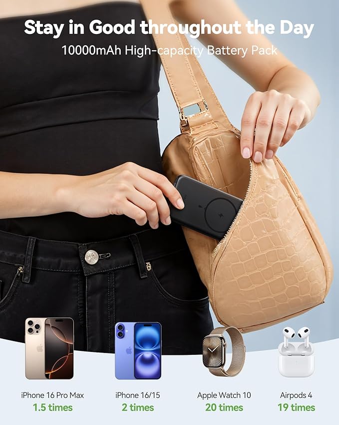 Magnetic Portable Charger for iPhone and Apple Watch, 10000mAh Wireless Power Bank PD 20W USB-C Fast Charging Battery Pack with Stand for iPhone Air 17/16/15/14/13/12 Pro Max、iWatch 11-1/SE/Ultra 3-1
