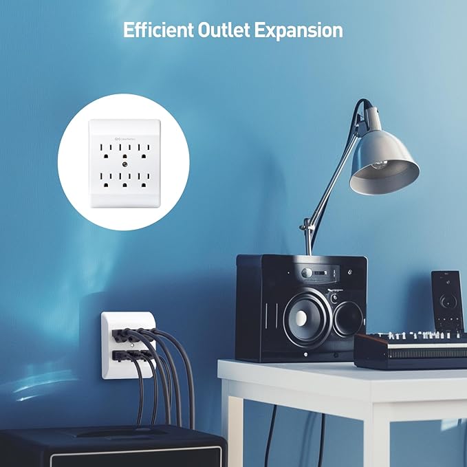 [ETL Listed] Cable Matters 2-Pack 6 Outlet Extender Wall Tap, 15A/1875W, Multi Plug Wall Outlet / 6 Way Plug Power Adapter