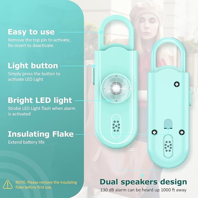 Personal Safety Alarm for Women Girls, 130dB Loud Siren with Key Chain, SOS Strobe Light, Flashlight, Double Speakers Help Kids/Elders/ Students Emergency Call, Gift for Self Defense Device