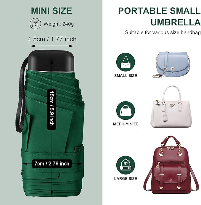 Compact Travel Umbrella with Case - Mini Umbrella for Purse, Small Lightweight &Tiny Design Perfect for Parasol Outdoor Sun&Rain Umbrellas
