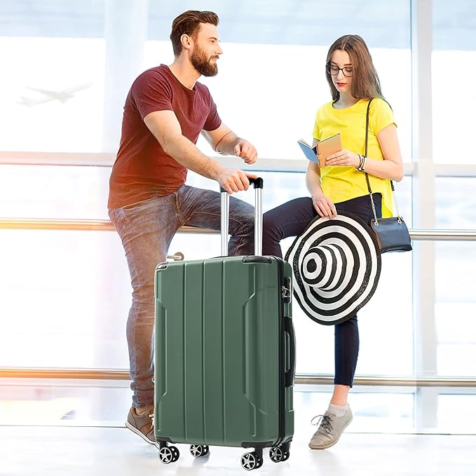 3 Piece Luggage Set, Hardside Suitcase with Spinner Wheels, TSA Lock & Expandable Hard Shell, Carry on and Checked Luggage for Travel, Maletas de Viaje for Men & Women(Green 3 Sets, 20/24/28")
