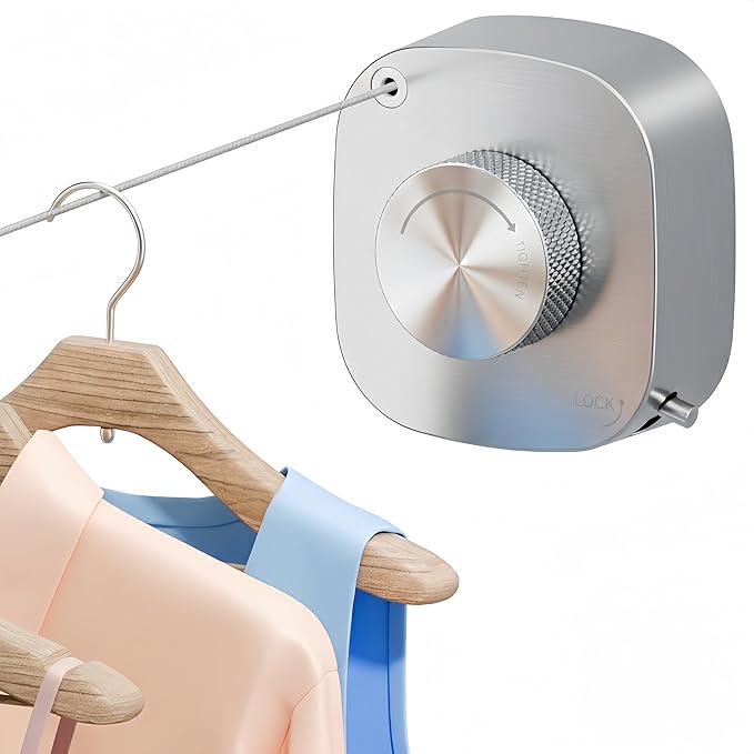 FORIOUS Retractable Clothesline Indoor, 13.8 Ft Non-Sagging Outdoor Clothes Line, Rustproof All Stainless Steel Heavy Duty Clothes Drying Laundry Line, Screw Wall Mounted for Bathroom, Brushed Nickel