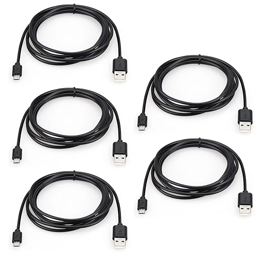 Micro USB Cable 5-Pack 6ft - Fast Sync Charging Cord for Android, Samsung, Nexus, LG, HTC, Nokia, Sony - USB-A to MicroUSB Charger Cables
