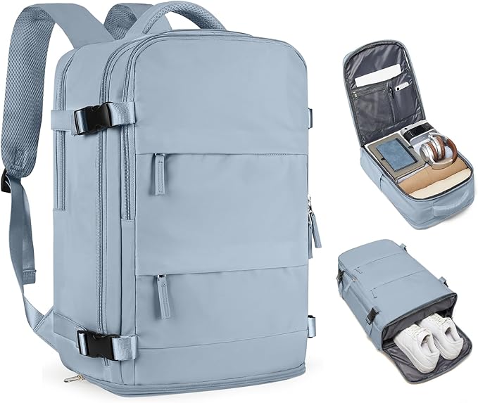 coofay Travel Backpack For Women Men Airline Approved Carry On Backpack Flight Approved Waterproof Sports Luggage Backpack Casual Daypack Small Hiking Backpack Grey Blue