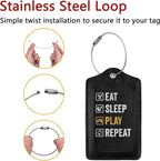 GACCAP 2 Pack Luggage Tags for Suitcase, Privacy Cover ID Label with Stainless Steel and Address Card for Travel Bag Backpack Cruise Ship Essentials Tag Men Boys - Eat Sleep Play Repeat