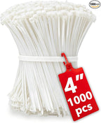 1000pcs Small White Zip Ties 4 Inch, Mini Cable Ties Tiny Zipties 4 In Micro Self Locking Plastic Clear Tie Wraps Thin Wire Ties for Cable Management