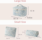 uekeboag Large Travel Quilted Makeup Bag for Women, Floral Cotton Cosmetic Bag, Coquette Aesthetic Floral Toiletry Organizer Bag