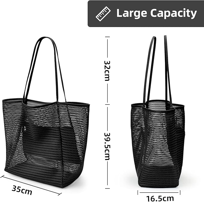 KALIDI Beach Nylon Mesh Tote Bag, Casual Tote Bag Hobo Women Foldable MAX 23L Shoulder Bag For Beach Picnic Vacation