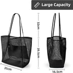 KALIDI Beach Nylon Mesh Tote Bag, Casual Tote Bag Hobo Women Foldable MAX 23L Shoulder Bag For Beach Picnic Vacation