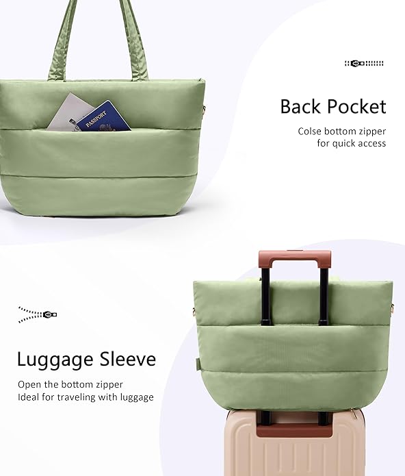 Puffer Tote Bag for Women, Lightweight Puffy Tote with Compartments, Shoulder Bag Crossbody Bags for Women Travel, Work, Gym