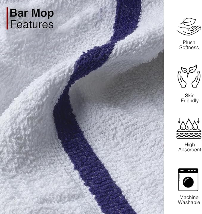 CASA COPENHAGEN Prime Bar Mop Towels - Pack of 12, 15"x19" 100% Cotton, Highly Absorbent & Durable Towels, Multipurpose Kitchen Towels for Home, Bar, Restaurant, Cleaning & More