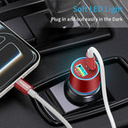 67.5W Red Car Charger USB C Super Fast Charging, 45W USBC&QC3.0 Port Plug for iPhone 17 Pro Max/Air/16/15/iPad, Samsung S26/S25 Android Cell Phone, Dual 12V Cigarette Lighter Adapter+3.3ft Type C Cord