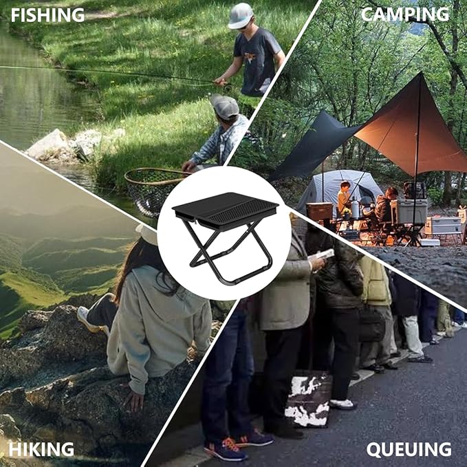 Portable Ultralight Travel Stool Camping Chair Fishing Stool - Gray Carbon Steel and Keychain, Handbag Style Pocket Foldable