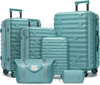 6 Piece Luggage Sets with Bags, Lightweight Expandable Checked Luggage Sets, Hardshell ABS Spinner Wheels Carry on Suitcase with TSA Lock, for Travel, Women Men (Aqua Blue, 18/20/24/28inch+2bags)