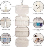 Narwey Travel Toiletry Bag for Women Large Hanging Makeup Bag Organizer Toiletries Bag for Full Size Essentials Accessories Cosmetics (Dusty Pink Flower (Large))