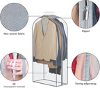 Zilink Breathable Garment Bags for Fur Coat 43” Suit Bags for Closet Storage Clear Leather Jacket Covers for Hanging Clothes with 10" Gussted Wrinkle Free for Leather Jacket, Fur Coat, Dress, Set of 4