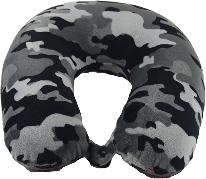 Wolf Essentials Adult Cozy Soft Microfiber Neck Pillow for Travel – Compact, Machine Washable - Perfect for Airplane, Car, or Home Use - Filled and Finished in The USA – Black Camo