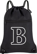 HOLYLUCK Drawstring Bags Initial Backpack Sackpack Cinch Bags for Sports, Gym, Travel, Beach(Black-B)