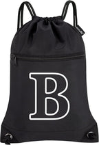 HOLYLUCK Drawstring Bags Initial Backpack Sackpack Cinch Bags for Sports, Gym, Travel, Beach(Black-B)