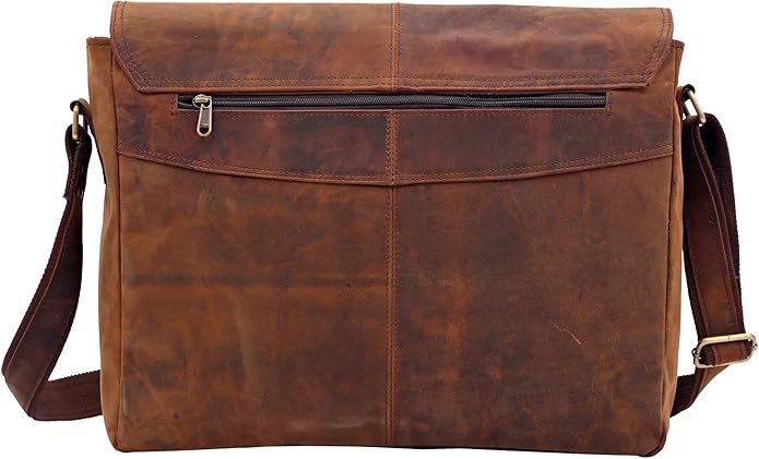 Full Grain Leather Messenger Bag – Brown Buffalo Leather Laptop Briefcase for Men, Handmade Vintage Satchel Crossbody Bag for Work Office College Travel, 16 Inch Computer Business Bag