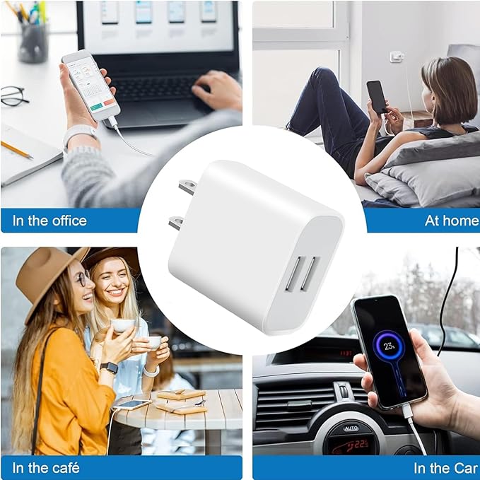 USB Wall Charger,4 Pack Dual Port Plug Adapter for Wall Outlet Charging Block, USB Power Adapter for iPhone 14/13/12/11 Pro/Pro Max, XS/XR/X,Galaxy, Pixel, Moto and Android Phones (White)