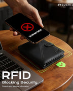 Stouchi AirTag Passport Holder, Passport Holder for Travel Men with Detachable Magnetic Card Case, RFID-blocking, 1-Second Pull Strap & One-Hand Access, Premium Vegan Leather Travel Document Organizer