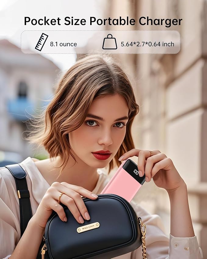 Portable Charger with Built-in Cables 10000mAh Power Bank with Cords, Slim Battery Pack with LED Display, Travel Essential Portable Charger for iPhone 17/16/15/14 Series, Android Samsung Google Pixel