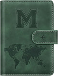 Personalized M Passport Holder Cover Initial Letter Travel Wallet RFID Blocking Passport Cover Credit Card Holder Case Passport Book Holders for Women and Men, Pine Green-M