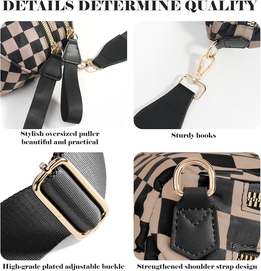 Black and White Checkered Crossbody Bag Bum Bag for Women,Spacious Checkered Purse Fanny Packs Belt Bag