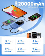 Portable Charger Power Bank - 20000mAh Battery Pack 22.5W Fast Charging Built-in Cable, Portable Phone Charger for iPhone All Models Samsung Android, Airline Friendly Travel Essentials, 1 Pack, Cobalt