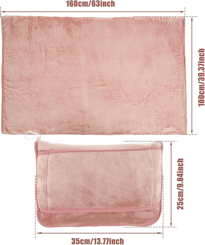 Travel Blanket, 2 in 1 Soft Flannel Airplane Blanket Warm Travel Blanket Pillow with Luggage Strap and Buckle, Portable Compact Flight Blanket for Cars Airplanes Camping 63x39 Inch (Pink)