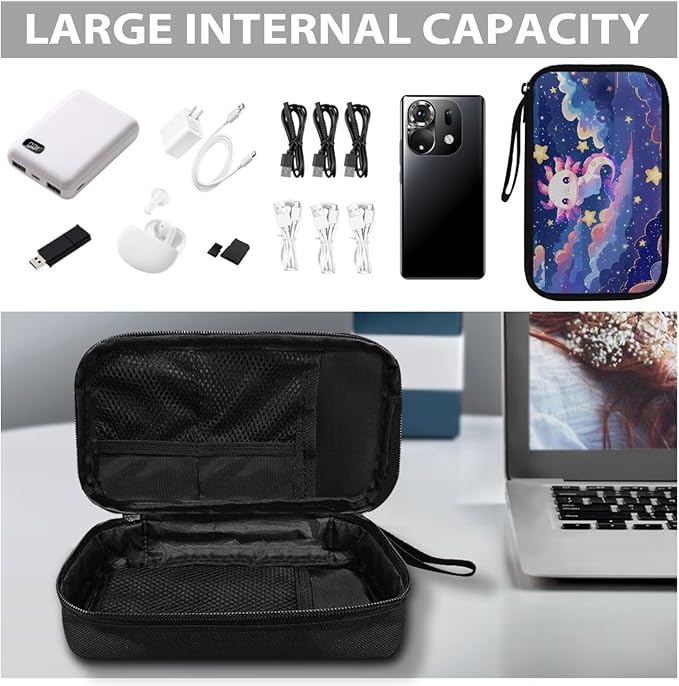 Cartoon Axolotl Print Travel Cable Organizer Bag Waterproof Portable Electronic Accessories Organizer for USB Cable Cord Phone Charger Headset Wire SD Card