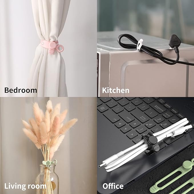 UMUST Silicone Cable Straps, 10pcs Extra-Long Reusable Hanging Organizer for Cables, Kitchen, Home, School (Black & White)